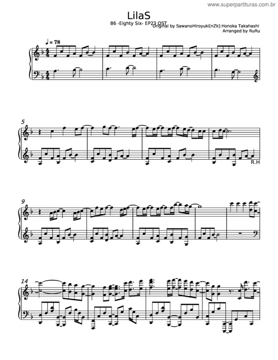 Partitura da música Lilas – Sawanohiroyuki[Nzk]:Honoka Takahashi